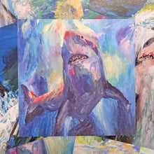 Load image into Gallery viewer, Colorful painting of a shark in an abstract underwater scene with vibrant brushstrokes.