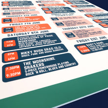 Load image into Gallery viewer, Foamboard mounted prints displaying event schedule and performances for Pride Week.