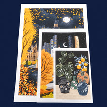 Load image into Gallery viewer, Fine art giclée prints 240gsm cotton rag featuring cityscapes and floral designs.