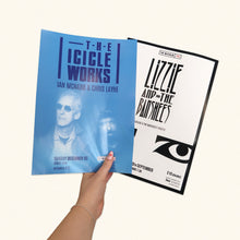 Load image into Gallery viewer, Small format posters printing showcasing event posters for The Icicle Works and Lizzie and the Banshees.
