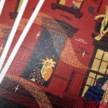 Load image into Gallery viewer, Close-up of Fabriano textured fine card prints depicting vibrant illustrated scenes.