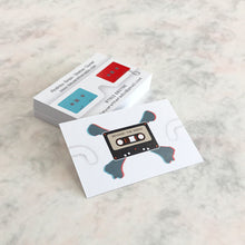 Load image into Gallery viewer, 350gsm business card printing featuring retro cassette design on textured background.
