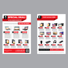 Load image into Gallery viewer, Flyers & Leaflets showcasing special deals on laptops and accessories with prices and promotional messaging.