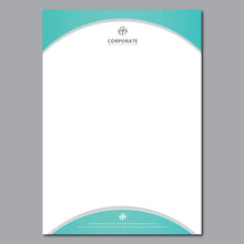 Load image into Gallery viewer, Letterheads design featuring a modern corporate style with a turquoise color scheme and rounded edges.